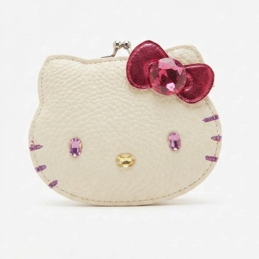 Sanrio Hello Kitty Kiss Lock Coin Purse Pebbled Faux Leather Mini Metallic Pouch